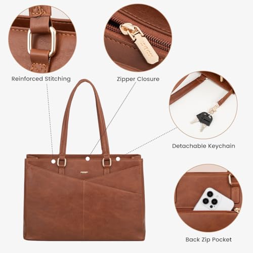 Image of Laptop Tote Bag for Women 15.6 Inch Waterproof Leather Computer Laptop Bag Women Business Office Work Bag Briefcase Large Travel Handbag Shoulder Bag