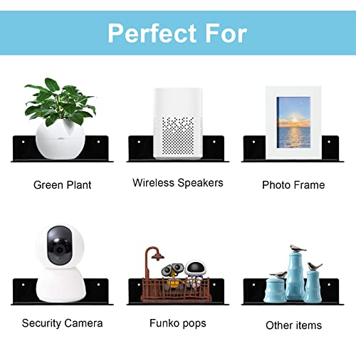 Luium 9 Inch Acrylic Floating Shelf No Drill Adhesive Wall Shelf Set Of 2 For Funko Pop Storage, Floating Shelves Damage-Free Expand Wall Space For Living Room, Bathroom, Gaming Room, Office - Black #TOP3