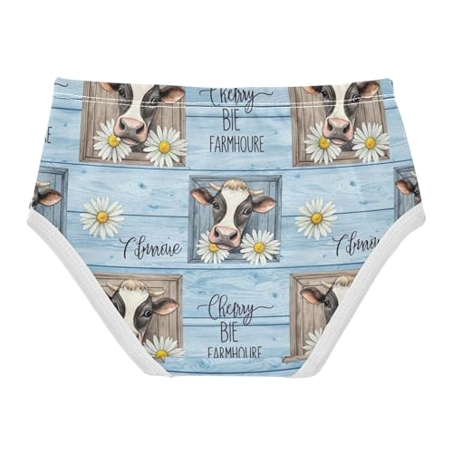 Cotton Toddler Underwear Floral Watercolor Cows Daisies Blue Girl Panties Cute Animals Kids Briefs Undies 2t2
