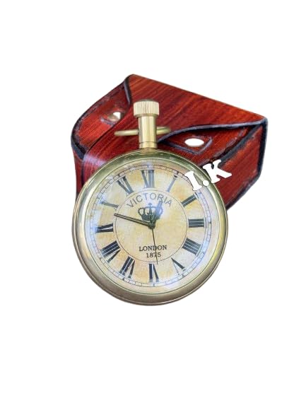 Antique Brass Pocket Watch 2" Marine Brass with Leather case-image-40