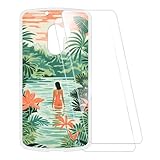 ESCAMOT Bedruckte Hülle + 2 Glas Schutzfolie Kompatibel mit Lenovo A7010, Stoßfeste Weiche Cover & HD Klare Tempered Glass Folie (Schwimmende)