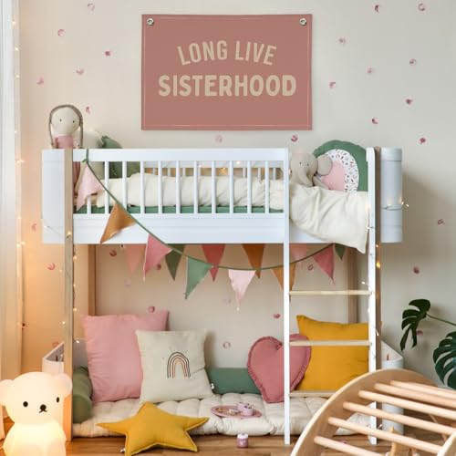 Image of Girl Room Decor Long Live Sisterhood Linen Banner Hanging Flag Pink Banner for Nursery Playroom Wall Decor for Kids Bedroom Dorm Toddler Decorations Trendy Room Decor 30x20 In (Sisterhood)