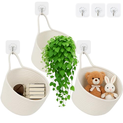 ShellKingdom Hanging Baskets, 3Pack Woven Wall Mounted Storage Basket with