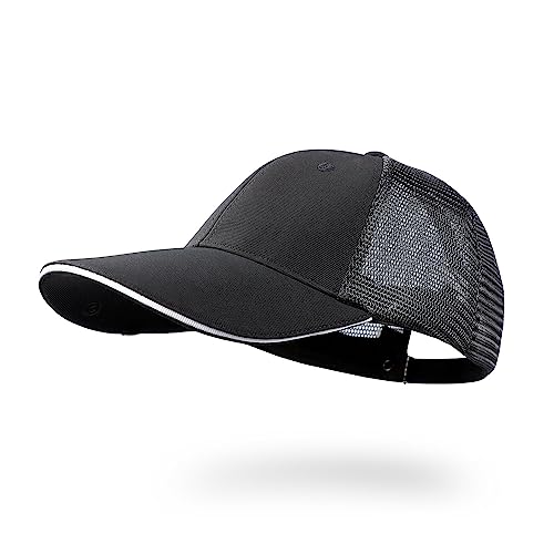 Dulailt Bone Conduction Headphones Cap, Trucker Hat with Bluetooth Headphones, 20.4”-24.4” Adjustable Strap, Magnetic Charging, IPV7 Waterproof Snapback Hat, Running Hiking and Fishing Black