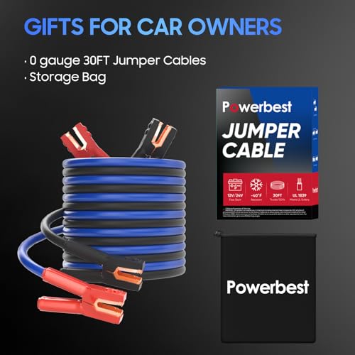 Heavy Duty Jumper Cables, 0 Gauge 30 Feet 1000Amp Automotive Booster Cables for 12V & 24V Cars, SUVs and Trucks, Jumper Cables Kit with Carry Bag (0AWG x 30Ft) by POWERBEST - Image 8