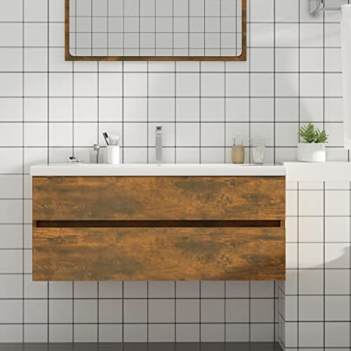 Vetnasa Mueble Lavabo Madera contrachapada Roble Ahumado 100x38,5x45 cm Mobiliario, Conjuntos de Muebles, Muebles de baño Marrón 20 KG