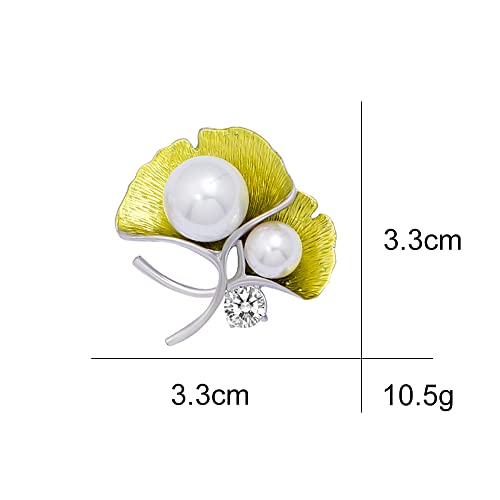 Image of Gingko Brooch Pin Corsage, Sweater Dress Shawl Classy Jewelry Accessory Decor for Wedding Birthday Party Christmas Gift (Yellow)