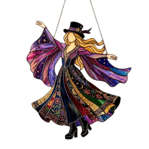 Handmade Stained Glass Spinner Wind Hanging Suncatcher for Porch Kinetic Rotating Ornament Beautifully Crafted Durable Metal Frame Smooth Spinning for Home Decor Lovers (# A-7.87 in)