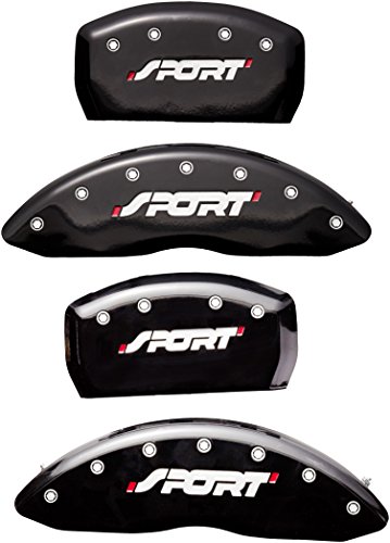 MGP Caliper Covers 10229SSPOBK Caliper Cover (Black Powder Coat Finish, Engraved Front and Rear: SPORT, Silver Characters, Set of 4)