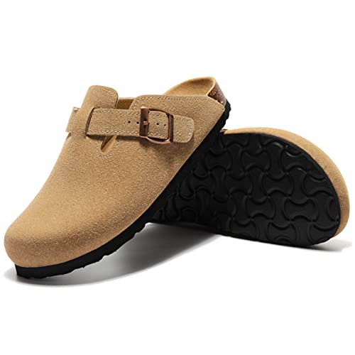Boston Clogs For Women Men Suede Shoes Cork And Mules Slippers Antislip Sole Support And Adjustable Buckle Unisex,Brown,39 #TOP1