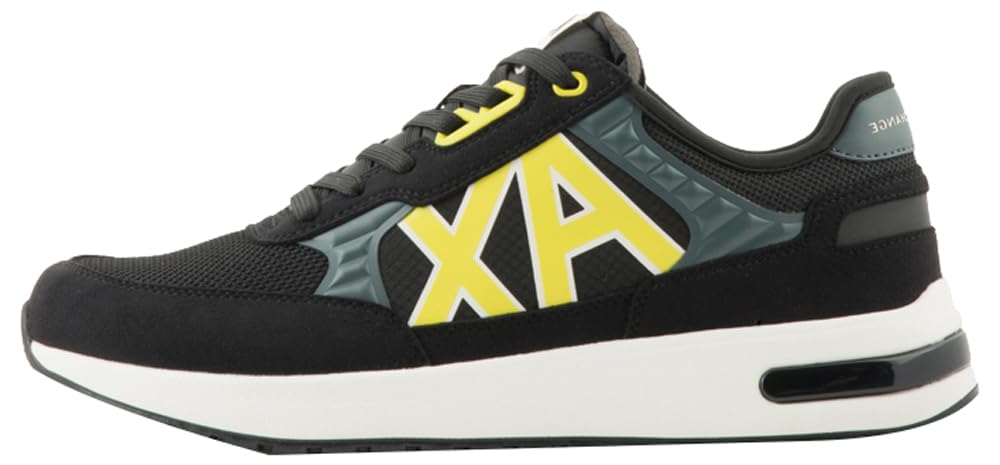 Armani Exchange Black Contrast Trainers, Black Grey Yellow, 7 UK