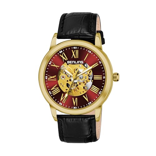 Image of Benling Men's Skeleton Automatic Analog Watch Combo | Open Gear Dial | Leather and Stainless Steel Chain Strap | Luxury Mechanical Movement | Casual & Formal Wear Stylish Wrist Watch for Men