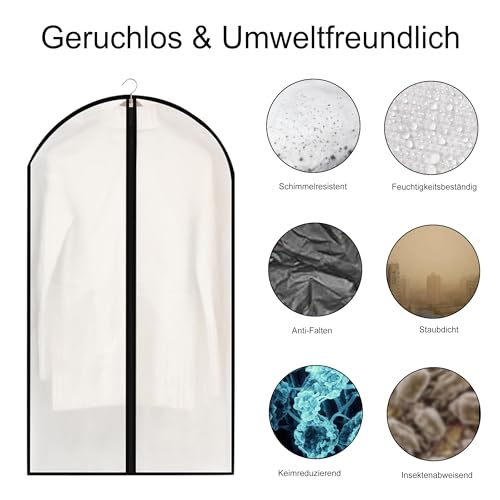 SQUASHIC Kleidersack Anzug 5 Stück,Hochwertiger Kleidersäcke,Halbtransparent 60x140 Cm Große Kapazität,Kleiderhüllen mit Reißverschluss,Für Kleider Jacken Hemden Abendkleider Aufbewahrung