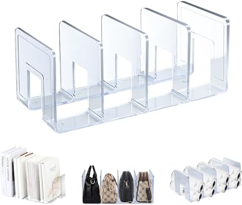 Elezeal Buchstützen für Regale mit 4 Schlitzen aus Acryl Bücherregale, Desktop-Organisator, Bücherregal, Archivierungsregal, rutschfest, Küche, Kochhalter für Bücher, CDs, Regale, Büro,