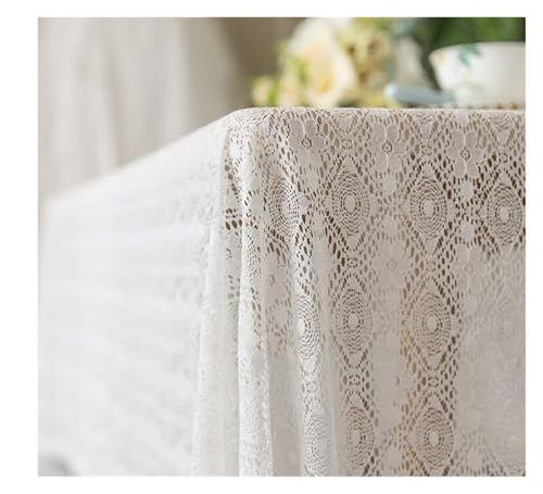 Nappe en Dentelle de Coton Blanc Rectangulaire pour Table à Manger 145x230