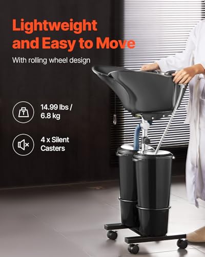 VEVOR Friseur Waschbecken, Haarwaschwanne mit elektrischer Pumpe, inkl. 2 Eimern, 2 Duschköpfen, Ablaufschlauch, höhen- und winkelverstellbarer Rückwärtswaschbecken für Friseursalon, schwarz