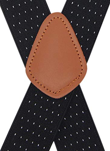 Bioterti Men’s Heavy Duty X- Back 1.4 Inch Suspenders With 4 Snap Hooks (Black Dots) #TOP1
