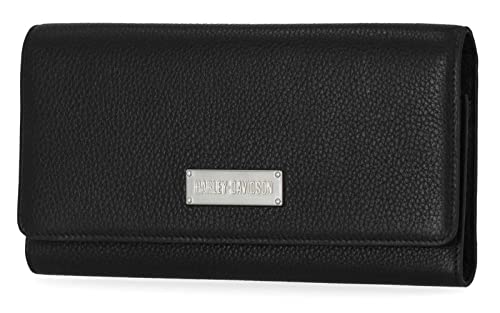 Harley-Davidson Women's Classic Logo Genuine Leather Clutch Wallet - Black