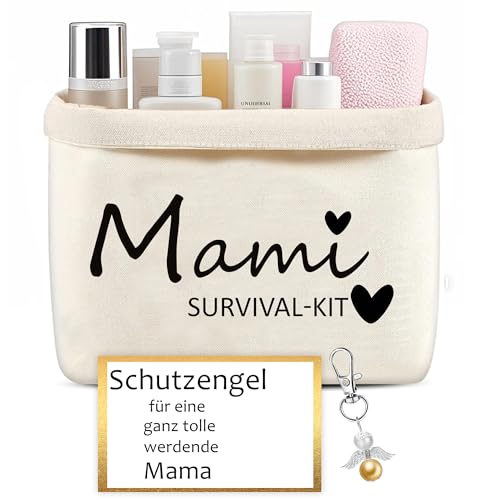 MKISHINE Mami Survival-Kit Geschenkbox, Geschenkset für werdende Mütter, Geschenkkörbchen mit Schutzengel-Anhänger für deine Freundin, als Geschenk zur Geburt Mutter, Survival kit Mama