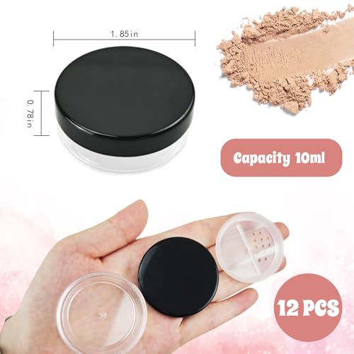 Nirvany 6PCS 10ml Refillable Loose Powder Containers, Black Travel Makeup Jars with Rotating Sifter & Leakproof Screw Lids2