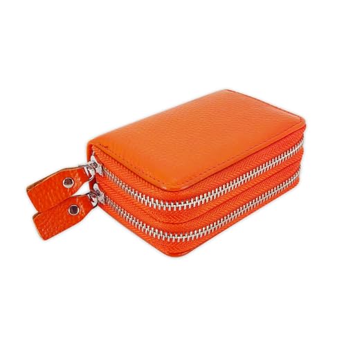 Women's Leather Multi Compartment Credit Card Wallet, Zip Accordion Wallet, RFID Blocking (Orange)2
