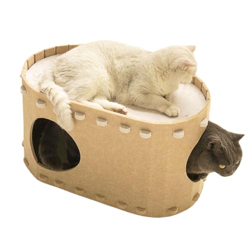 猫ハウス 室内 冬用 夏用 猫 ハウス 2段 夏 家 安い 2匹 ベッド トンネル ケージ キャットハウス 洗える省スペース 分家 和泉屋 (ベージュ, M)