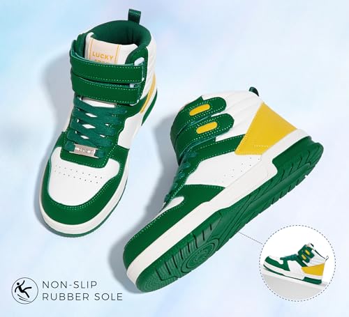 Image of LUCKY STEP Women High Top Fashion Sneakers Ankle Boots | Basketball Walking Tennis Shoes Platform Hook and Loop Faux Leather Sneaker