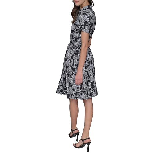 Image of Karl Lagerfeld Women's Short Sleeve Surplice Neck Faux Wrap Belted Mini Dress