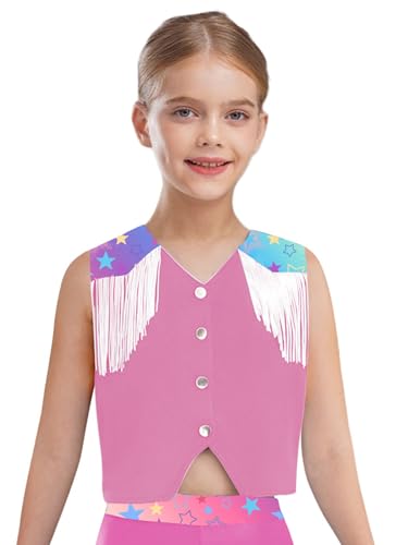 Hedmy Girls Printed Patchwork Vest kids V-Neck outfits Chest Fringes with Press Button tops