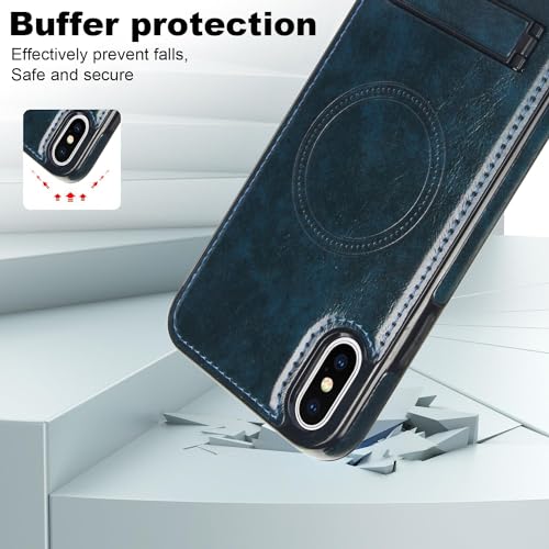 Coque iPhone XS Max Cuir PU Bleu Magnétique Magsafe avec Béquille