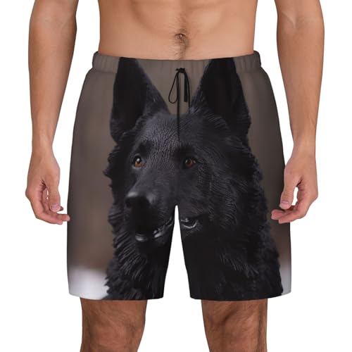 Men's Swim Trunks Quick Dry Board Shorts Black German Shepherd Beach Shorts with Pocket Bathing Suits for Men