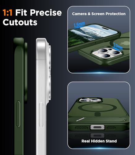 Image of Magnetic Compatible with iPhone 15 Pro Max Case, [Built-in Invisible Kickstand][Compatible with MagSafe][Military Grade Shockproof] Slim Translucent Matte Phone Case for iPhone 15 Pro Max 6.7 inch
