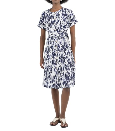 Image of SIXDO 2025 Womens Midi Dress A Line Front Button Adjustable Belt Round Neck Roll Short Sleeve Work Office