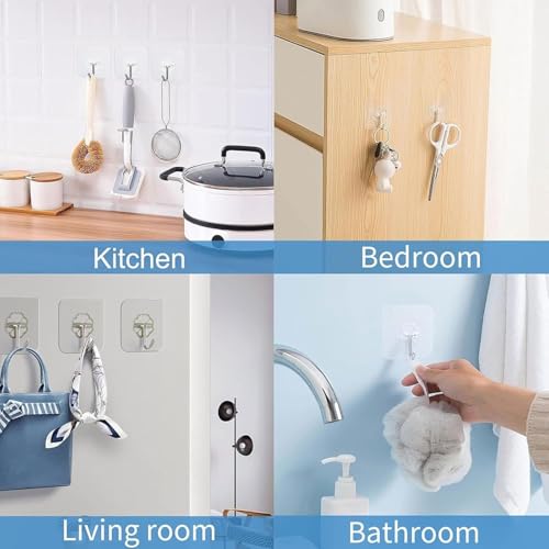 Image of Strong Adhesive Wall Hooks (Set of 10) | Heavy Duty Waterproof No Drill Wall Hangers | Self Adhesive Hooks for Towel, Keys, Bags, Kitchen, Bathroom, Bedroom & Home