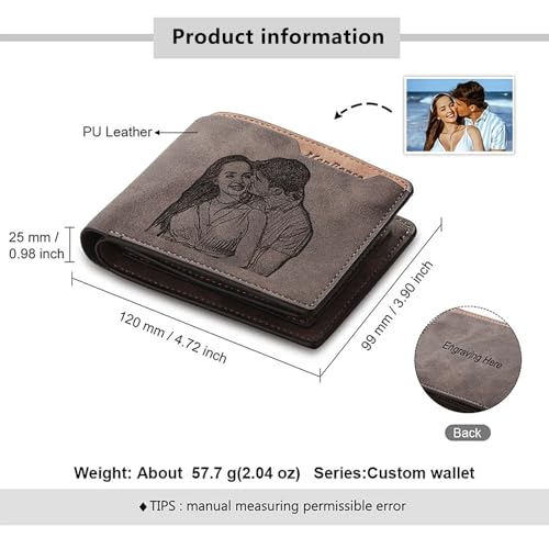 Custom Wallets for Men Personalized Photo/Name/Text Wallets for Men Engraved Wallets Personalized Gifts for Men Father Husband Christmas Birthday (Brown)4