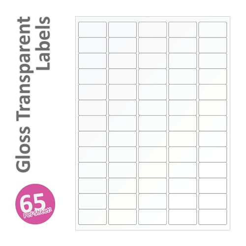 Image of Label Planet® 65 Per Page/Sheet 5 Sheets (325 Transparent Sticky Labels) Clear Polyester Blank A4 Gloss Waterproof Printable Stickers, for Laser Printer, 38.1 x 21.2 MM UK LP65/38 GTP