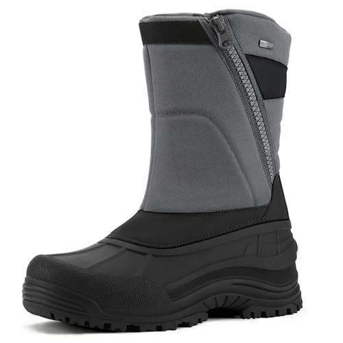 mysoft Men's Winter Snow Boots Mid Calf Waterproof Insulated Fur Lined Warm Anti-Slip Zip Boot