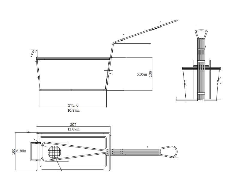 Quality Industries Fry Basket, Stainless Steel, with 2 Rib, 307x160x136mm (12.1
