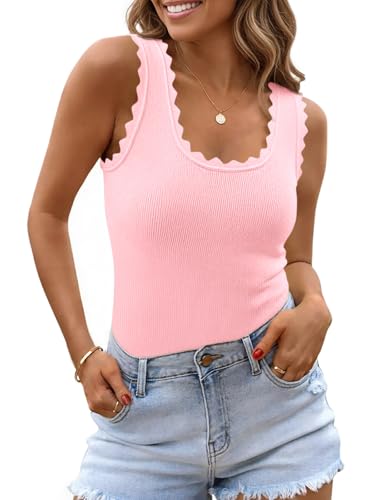 Image of Saodimallsu Womens Ribbed Knit Tank Top Summer Sleeveless Square Neck Casual Basic Slimming Sweater Vest Tops