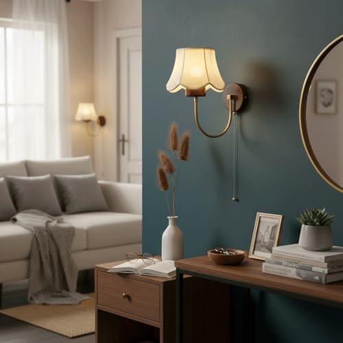 Lámpara de pared de madera para leer en el dormitorio con interruptor de cadena 6