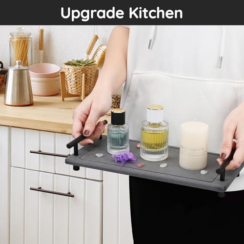 Image of Segbeauty 12x6in Bathroom Tray Countertop Organizer, Quick Dry Stone Drying Tray for Bathroom Kitchen, Water Absorbing Diatomaceous Earth Tray Stone Coasters Counter Decor Sponge Holder Vanity Trays