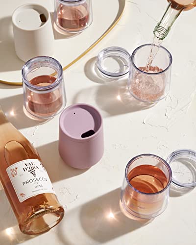 Maars Port Acrylic Wine Tumbler With Lid | Premium Outdoor Insulated Double Wall Reusable Wine Glass Cups, Bpa Free Plastic - Clear, 4 Pack #TOP5