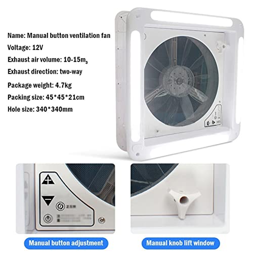 Ventilador de Techo para RV Ventilación de Techo, Ventilador de Escape Reversible para Caravana, Ventilador de Ventilación de Aire de Bajo Ruido para RV con Tapa Semitransparente de 14" y LED miniatura 5