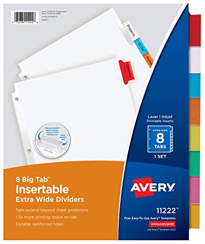 Avery Big Tab Insertable Extra Wide Dividers, 8 Multicolor Tabs (11222) (2 Pack)