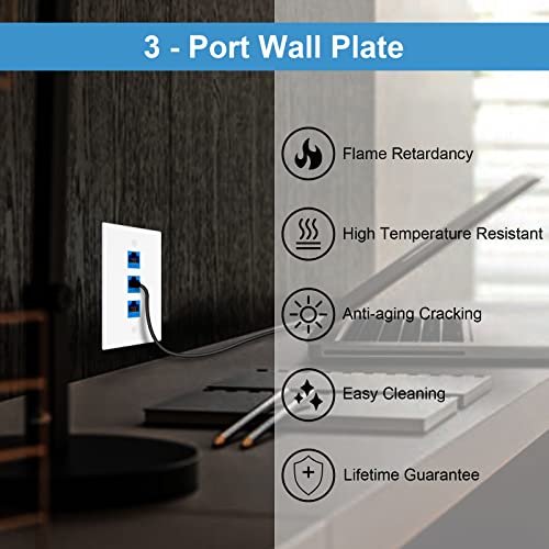 Image of iwillink 3-Port Keystone Wall Plate 10-Pack, Low Profile Ethernet Wall Plates for Keystone Jack, White