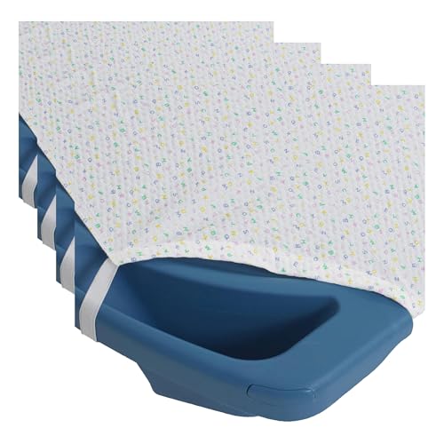 Angeles Angels Fitted Cot Sheet with Elastic Straps, Standard Size, Preschool, Daycare Bedding, Colorful ABC Print (Pack of 4)