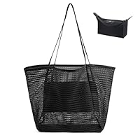 flintronic Mesh Strandtasche Groß mit Reißverschluss Innentasche, 45 * 35 * 16 cm Strandtasche Damen mit Kosmetiktasche,Große Reisetasche Strandtasche Faltbare Handtaschen Beach Tote Bag
