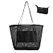 flintronic Mesh Strandtasche Groß mit Reißverschluss Innentasche, 45*35*16 cm Strandtasche Damen mit Kosmetiktasche,Große Reisetasche Strandtasche Faltbare Handtaschen Beach Tote Bag