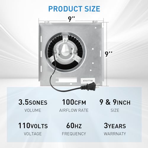 【Upgrade】 100CFM Fan Compatible with NuTone 8814R,8664RP B,8663RP B,8814 8663 8673,671RB,2.5 Sone Ultra Low Sound Fan,Compatible with Nutone 8814, 671,672RB,Compatible for Broan 750,751,752, 9"x9" - Image 5