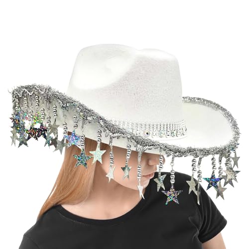 Chapeau de cowboy pour fête style western à paillettes et glands